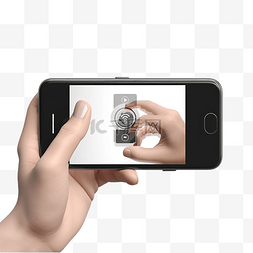 手拿电话图片_拿着手机与相机应用程序的 3D 插