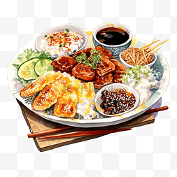 黑色食品背景图片_水彩韩国食品