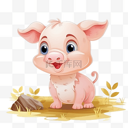 猪花图片_可爱的卡通猪在农场
