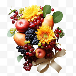 五色食物图片_木桌上平放的水果新鲜花束 — 感