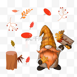 可爱蘑菇人物素材图片_秋天侏儒森林红色蘑菇
