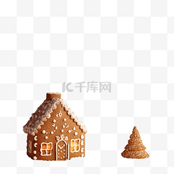 雪墙图片_姜饼屋和圣诞树的发光散景效果