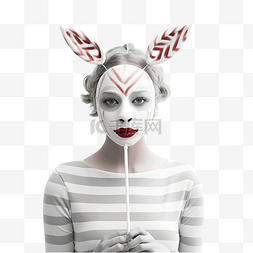 滑稽面具图片_戴着圣诞鹿面具的滑稽女孩手里拿