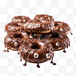甜甜圈棉花糖图片_巧克力甜甜圈怪物眼睛与万圣节糖