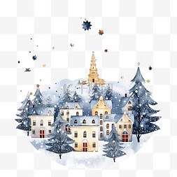 卡通冬天房子图片_圣诞快乐，降雪的城市景观