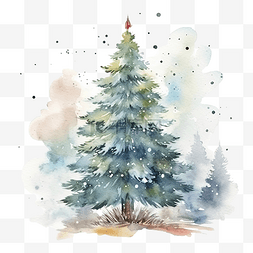 圣诞雪树水彩