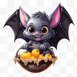 提糖果篮子图片_万圣节快乐有趣的蝙蝠卡通人物提