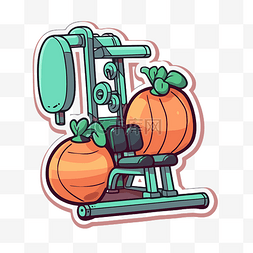 显示台图片_贴纸上显示了一组橙子和一台健身