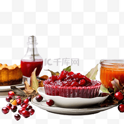 感恩节节日餐桌上的蔓越莓酱和南