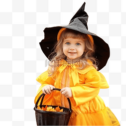 秋季公园万圣节穿着女巫服装的小