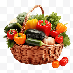 水果蔬菜透明背景图片_篮子收获水果和蔬菜