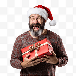 男图片_戴着圣诞帽留着胡子的家伙笑着拿