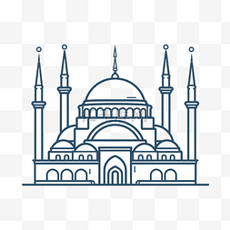 线条插图中的蓝色清真寺 向量
