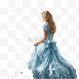 蓝色连衣裙女图片_十二月，窗边和圣诞树旁穿着精致