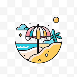 夏日的颜色背景图片_白色圆形框架中的海滩图标 向量