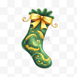 绿色和黄色的圣诞袜插画