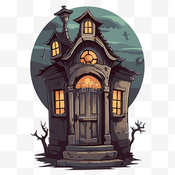 鬼屋门剪贴画卡通女巫的房子在黑