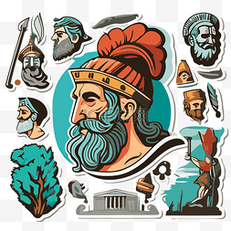 一组各种希腊图标和人物剪贴画 