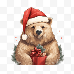 收藏物图片_有趣的熊在圣诞老人帽子收藏圣诞