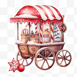 粉色糖果车图片_水彩圣诞雪车