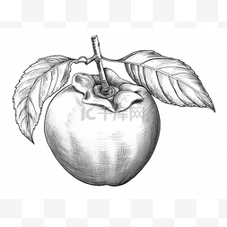 带叶子的苹果的黑白图画