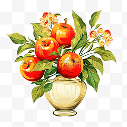 苹果的叶子图片_有苹果插图的花瓶