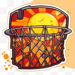卡通篮球贴纸，背后有太阳落山剪