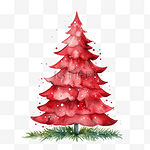 圣诞树红色可爱水彩手绘用于制作贺卡