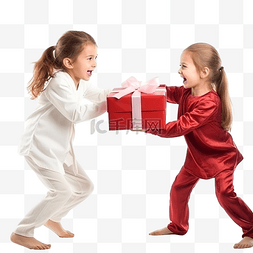 两个小女孩图片图片_两个小女孩争夺装有圣诞礼物的盒