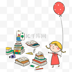 飞舞的书图片_牵着气球的女孩