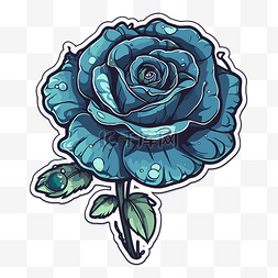 显示蓝色玫瑰与水滴剪贴画的贴纸