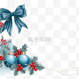 圣诞蓝色边框与冬青浆果