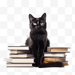 黑猫拿着打开的书本读书