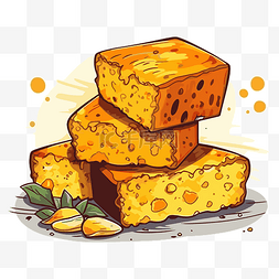 卡通奶酪蛋糕图片_背景卡通上的玉米面包剪贴画堆黄
