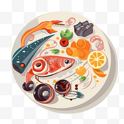 卡通盘子鱼图片_餐盤 向量