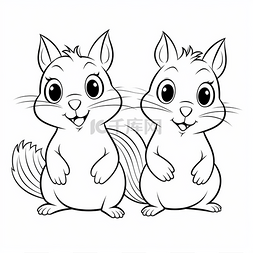 两只松鼠图片_两只可爱的卡通松鼠着色页