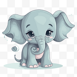 小耳朵可爱贴纸图片_可愛的大象 向量