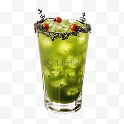 桌上放着绿色饮料和蠕虫的玻璃杯