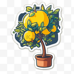 柠檬树卡通图片_锅里柠檬树的贴纸 向量