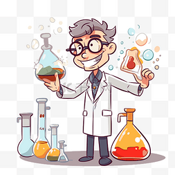 化学家剪贴画卡通人物戴着眼镜展