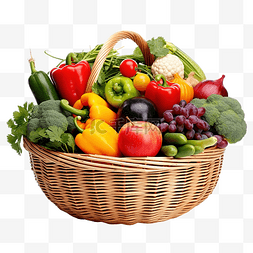 水果蔬菜透明素材图片_篮子收获水果和蔬菜