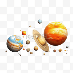 天文学图片_我们太阳系行星的 3D 插图太空探