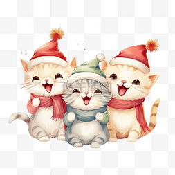 孩子们唱歌图片_卡通可爱圣诞猫唱歌庆祝
