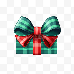 圣诞礼物矢量图片_绿色格子礼物，带大红色蝴蝶结圣