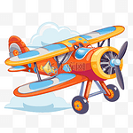 aiplane 剪贴画白色背景上的橙色老式飞机与彩云卡通 向量