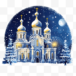 雪下城市图片_冬天晚上下诺夫哥罗德的圣诞教堂