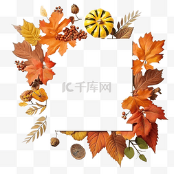 餐盘卡图片_带有感恩节标志和叶子的顶视图安
