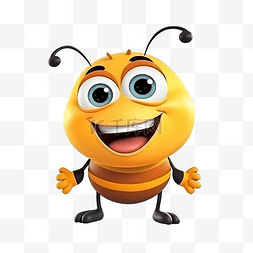 微笑的小蜜蜂图片_可爱的卡通甲虫吉祥物在白色上微