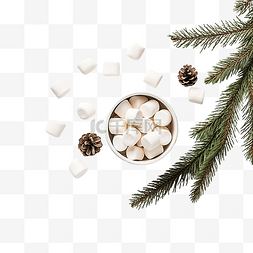 木空间图片_巧克力与棉花糖糖果在杯子和杉树