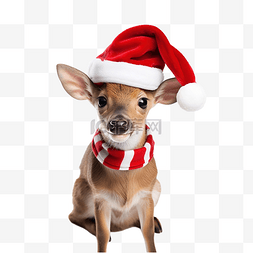 树梦境图片_戴着圣诞老人帽子的滑稽鹿冬季圣